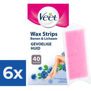 Veet - Ontharingsstrips - Benen &amp; Lichaam - Gevoelige Huid - Easy-Gelwax - 40 stuks - Voordeelverpakking 6 stuks