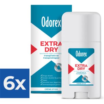 Odorex Extra Dry Deodorant Stick - Beschermt Je Optimaal Tegen Overmatige Transpiratie - Zonder Alcohol of Parfum - 40 ml - Voordeelverpakking 6 stuks