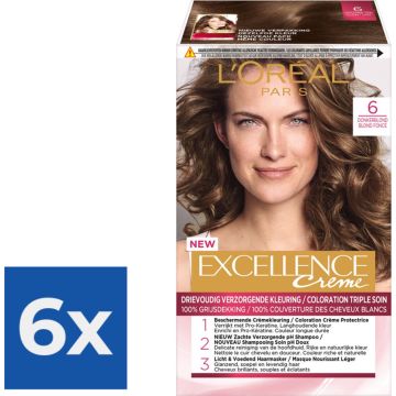 L'Oréal Paris Excellence Crème 6 - Donkerblond - Haarverf - Voordeelverpakking 6 stuks