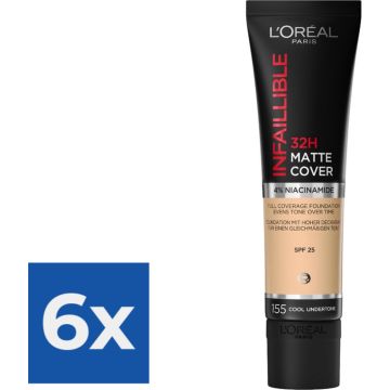 L'Oréal Paris - Infaillible 32H Matte Cover Foundation - 155 - Foundation met een volledige dekking en een matte finish - 30ML - Voordeelverpakking 6 stuks