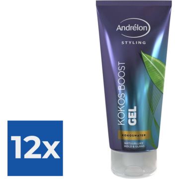 Andrélon Kokos Boost Styling Gel met Kokoswater - Tube 200 ml - Voordeelverpakking 12 stuks