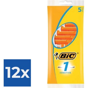 BIC 1 Sensitive Wegwerpscheermesjes Voor Heren Met Een Enkel Mesje En Vaste Kop - Pak van 5 Stuks - Voordeelverpakking 12 stuks