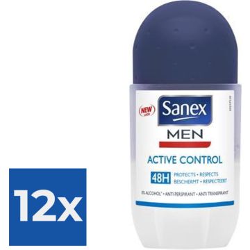 Sanex Men Active Control Anti Transpirant Deodorant Roller 50 ml - Voordeelverpakking 12 stuks