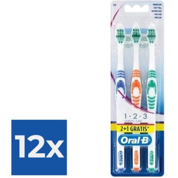 Oral-B Tandenborstel – Classic 123 Medium 3 Stuks - Voordeelverpakking 12 stuks