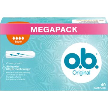 O.B. Tampons - Megapack Super Plus - Gebogen Groeven - 40 stuks - Voordeelverpakking 12 stuks