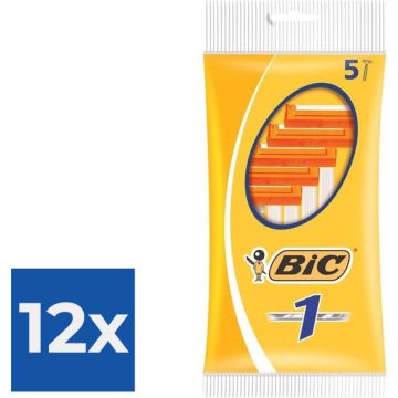 BIC 1 Klassieke Wegwerpscheermesjes Voor Heren Met Een Enkel Mesje En Vaste Kop - Pak van 5 Stuks - Voordeelverpakking 12 stuks