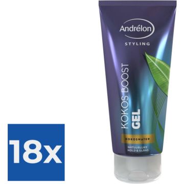 Andrélon Kokos Boost Styling Gel met Kokoswater - Tube 200 ml - Voordeelverpakking 18 stuks