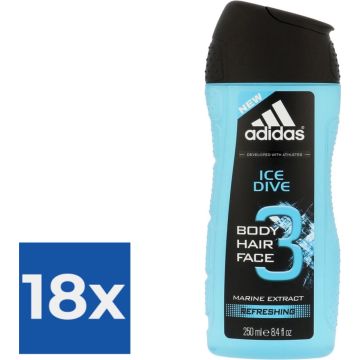 Adidas Douche &amp; Shampoo Men - Ice Dive 250 ml. - Voordeelverpakking 18 stuks