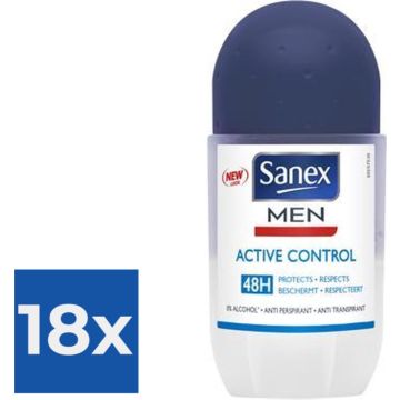 Sanex Men Active Control Anti Transpirant Deodorant Roller 50 ml - Voordeelverpakking 18 stuks