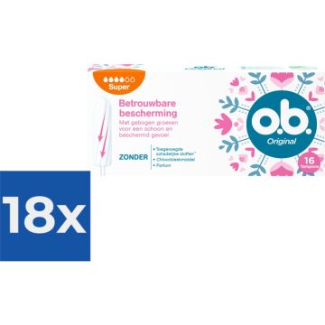 O.B. Tampons - Original Super Plus - Gebogen Groeven - 16 stuks - Voordeelverpakking 18 stuks