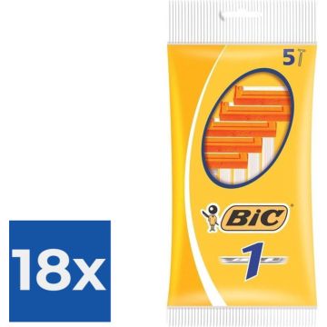 BIC 1 Klassieke Wegwerpscheermesjes Voor Heren Met Een Enkel Mesje En Vaste Kop - Pak van 5 Stuks - Voordeelverpakking 18 stuks