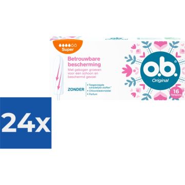 O.B. Tampons - Original Super Plus - Gebogen Groeven - 16 stuks - Voordeelverpakking 24 stuks