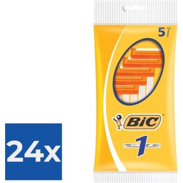 BIC 1 Klassieke Wegwerpscheermesjes Voor Heren Met Een Enkel Mesje En Vaste Kop - Pak van 5 Stuks - Voordeelverpakking 24 stuks