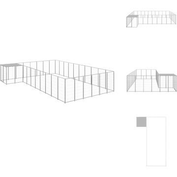 vidaXL Hondenkennel - Grote stalen constructie - Waterbestendig dak - Afmetingen- 440 x 550 x 110 cm - Zilverkleurig - PE en gepoedercoat staal - Kennel
