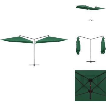 vidaXL Dubbele Parasol - Groen - 485 x 250 x 260 cm - UV-beschermend polyester - Stabiel en duurzaam - Eenvoudig te monteren - Parasol