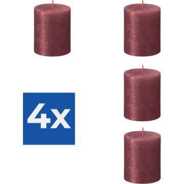 Bolsius Rustiek Stompkaars Hoogte 8 cm - Ø68 mm Rood - Voordeelverpakking 4 stuks