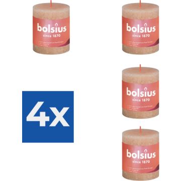 Bolsius Stompkaars Misty Pink Ø68 mm - Hoogte 8 cm - Roze/Grijs - 35 Branduren - Voordeelverpakking 4 stuks