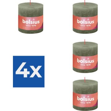 Bolsius Stompkaars Fresh Olive Ø100 mm - Hoogte 10 cm - Olijfgroen - 62 branduren - Voordeelverpakking 4 stuks