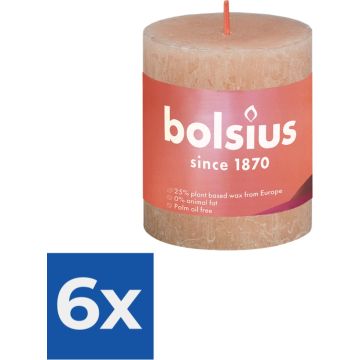 Bolsius Stompkaars Misty Pink Ø68 mm - Hoogte 8 cm - Roze/Grijs - 35 Branduren - Voordeelverpakking 6 stuks