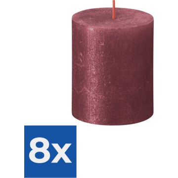 Bolsius Rustiek Stompkaars Hoogte 8 cm - Ø68 mm Rood - Voordeelverpakking 8 stuks