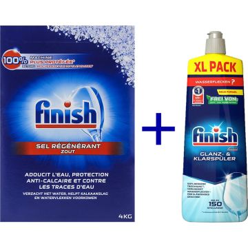 Finish vaatwaszout 4kg doos - zout voor de vaatwasser + Finish - Glansspoelmiddel - 800 ml