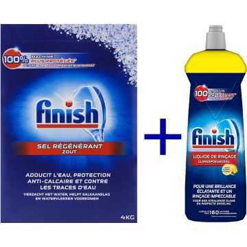 Finish vaatwaszout 4kg doos - zout voor de vaatwasser + Finish Glansspoelmiddel Citroen 800ml