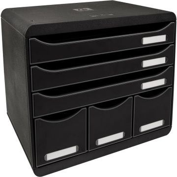 Exacompta-Bureauladeblok-Store-Box-Maxi-met-6-lades-glanzend-zwart
