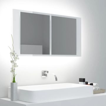 Prolenta Premium - Badkamerkast met spiegel en LED 90x12x45 cm hoogglans wit