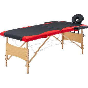Prolenta Premium - Massagetafel inklapbaar 2 zones hout zwart en rood