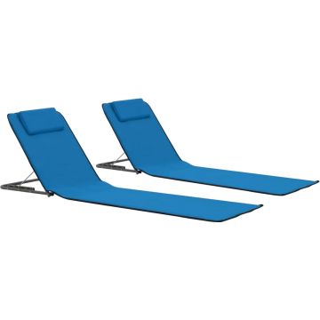 Prolenta Premium - Strandmatten inklapbaar 2 st staal en stof blauw