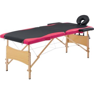 Prolenta Premium - Massagetafel inklapbaar 2 zones hout zwart en roze