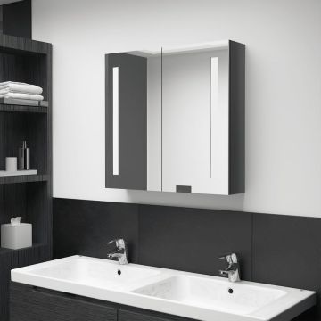 Prolenta Premium - Badkamerkast met spiegel en LED 62x14x60 cm glanzend grijs