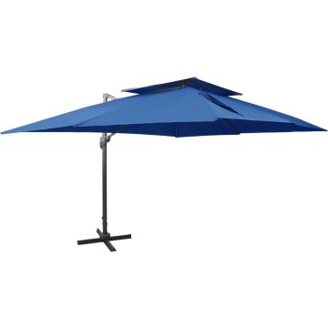 Prolenta Premium - Zweefparasol met dubbel dak 400x300 cm azuurblauw - Parasol - Parasols - Parasolvoet
