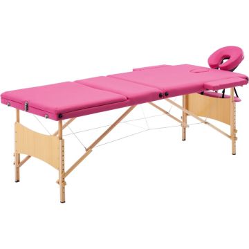 Prolenta Premium - Massagetafel inklapbaar 3 zones hout roze
