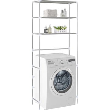 Prolenta Premium - Opbergrek voor boven wasmachine 3-laags 69x28x169 cm zilver