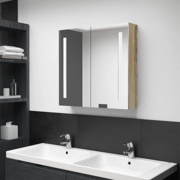 Prolenta Premium - Badkamerkast met spiegel en LED 62x14x60 cm eikenkleurig