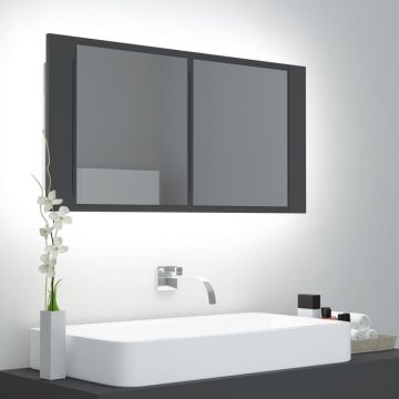 Prolenta Premium - Badkamerkast met spiegel en LED 90x12x45 cm grijs