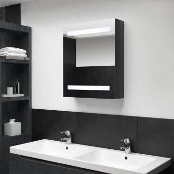 Prolenta Premium - Badkamerkast met spiegel en LED 50x14x60 cm glanzend zwart