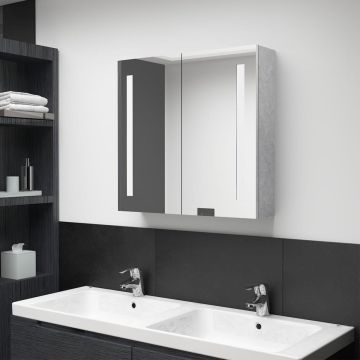 Prolenta Premium - Badkamerkast met spiegel en LED 62x14x60 cm betongrijs