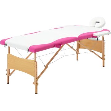 Prolenta Premium - Massagetafel inklapbaar 2 zones hout wit en roze