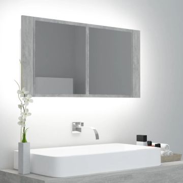Prolenta Premium - Badkamerkast met spiegel en LED 90x12x45 cm betongrijs